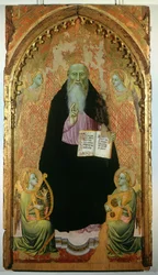 San Antonio Abad sosteniendo el libro de los Antonitas, 1371