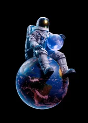 Astronauta con una luna azul