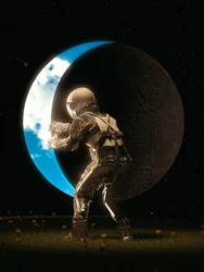 Astronauta con la Luna en las manos