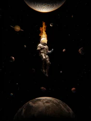 Astronauta en llamas en el espacio