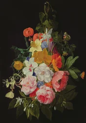 Un Ramo de Rosas y otras Flores Colgando de un Clavo