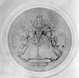 Diseño para el anverso del Gran Sello de Irlanda de la Reina Isabel I, c.1584