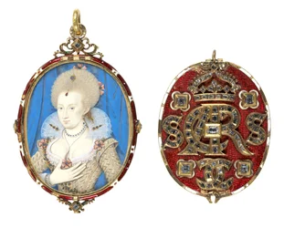 Retrato en miniatura de la Reina Ana de Dinamarca (1574-1619) con cubierta enjoyada, c.1611