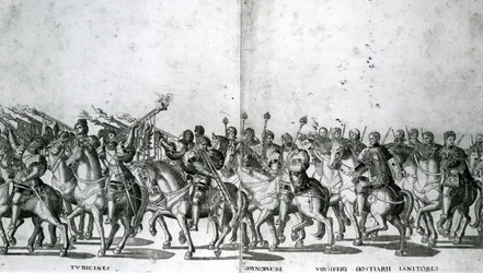 Placas 12 y 13 de la entrada del Papa Clemente VII y el Emperador Carlos V en Bolonia el 24 de febrero de 1530