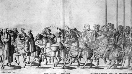 Placas 30 y 31 de la Entrada del Papa Clemente VII y el Emperador Carlos V en Bolonia el 24 de febrero de 1530, publicado c.1530
