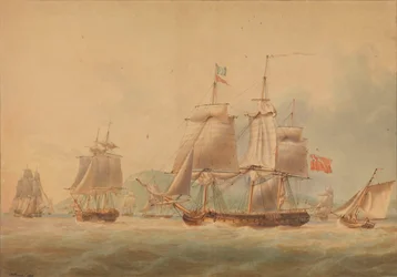 Salida de un convoy, acompañado por una fragata [posiblemente el "Tritón" (1796)].