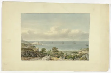 Paisaje marino mediterráneo con puerto