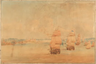 Pocock, La flota inglesa remontando el estrecho el 28 de marzo de 1801