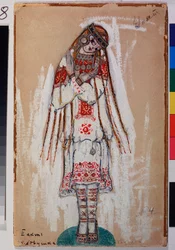 Traje para personaje femenino del ballet ""La consagración de la primavera"" de Igor Stravinsky (1882-1971). Obra de Nicolas (Nicholas) Roerich (1874-1947), gouache sobre cartón