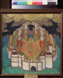 En memoria de cuatro reyes. Obra de Nicholas Roerich (1874-1947), témpera sobre papel