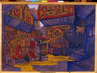 La corte del príncipe Vladimir Galitsky. Decoración para la ópera ""Prince Igor"" de Alexandre Borodin (Borodin) (1833-1887).Obra de Nicolas (Nicholas) Roerich (1874-1947), gouache y témpera sobre papel