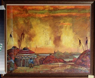 El campo de Polovtsien (o Couman, Kouman). Decoración preparatoria para la ópera ""Prince Igor"" de Alexandre Borodin (Borodin) (1833-1887). Obra de Nicolas (Nicholas) Roerich (1874-1947), témpera sobre papel