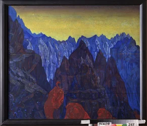 El grito de la serpiente. (paisaje montañoso del Tíbet). Pintura de Nicholas Roerich (1874-1947), témpera sobre madera