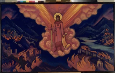 El último ángel. Obra de Nicolas (Nicholas) Roerich (1874-1947), témpera sobre cartón