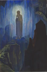 Lumiere celeste - Luz del cielo por Roerich, Nicholas (1874-1947). Témpera sobre lienzo, medidas : 124x80