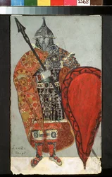 Proyecto de vestuario para la ópera Prince Igor de Alexander Borodin (1833-1887). Obra de Nicholas Roerich (1874-1947), lápiz, gouache y oro sobre papel