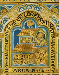 El Arca de Noé y la llegada de la paloma, Altar de Verdún ... (esmalte sobre cobre dorado)