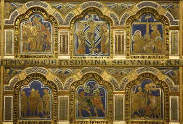 El altar de Verdún de Nicolás de Verdún (ca. 1130/50-1205), terminado en 1181, Klosterneuburg, Austria, paneles esmaltados