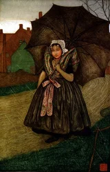 Chica holandesa bajo la lluvia