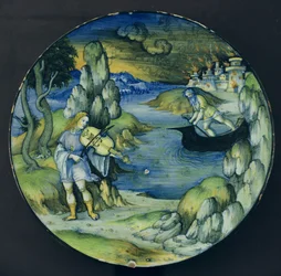 Orfeo y Caronte, plato de mayólica, c.1515 (cerámica)