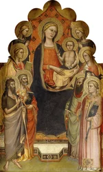 La Madonna y el Niño entronizados con los santos Juan Bautista, Pedro, María Magdalena, Pablo y Esteban, una santa mártir y ángeles