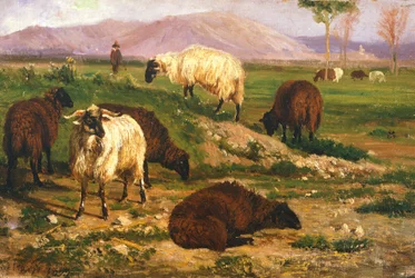 Animales pastando (óleo sobre lienzo)