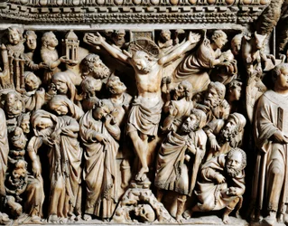 La Crucifixión, detalle del púlpito de Nicola Pisano (activo 1258-1278), catedral de Siena, Toscana, 1265-1269