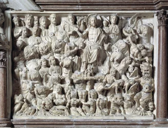 El Juicio Final (Juicio Final) Silla realizada por Nicola Pisano (púlpito de mármol) 1260
