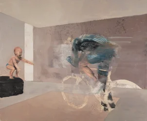 Niño con ciclista, 2019 (óleo sobre lienzo)