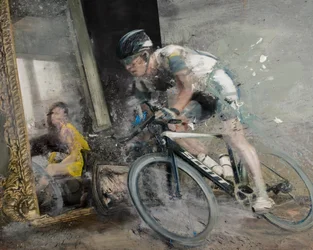 Ciclista con espejo, 2021 (óleo sobre lienzo)