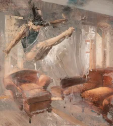 Zambullida en un sofá, 2018 (óleo sobre lienzo)