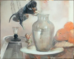 Perro con un jarrón, 2011 (óleo sobre lienzo)