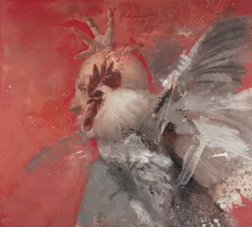 Hombre con gallo II, 2021 (óleo sobre lienzo)
