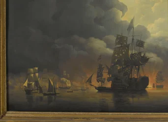 La Flota Anglo-Holandesa bajo el mando de Lord Exmouth y el Vice-Almirante Jonkheer Theodorus Frederik van Capellen sacando las fortalezas argelinas, 27 de agosto de 1816
Cuatro episodios durante la presencia de la flota anglo-holandesa en la bahía de Arg