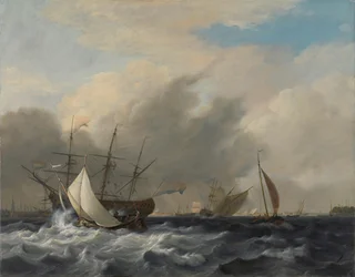 El buque de guerra "Amsterdam" de la Armada en el Westerlaag en Y en Amsterdam