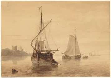 Paisaje fluvial con algunos barcos