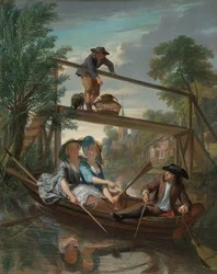 De hengelaars
Escena de género con una elegante pareja joven en un paisaje