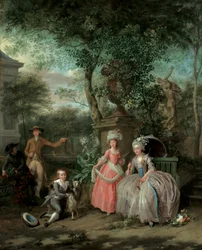 Retrato de grupo de una familia en un jardín ornamental, 1791