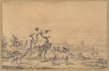 Pastores en un paisaje italiano