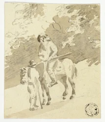 Hombre a caballo hablando con hombre a pie