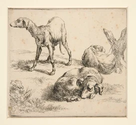 Tres perros de caza (de