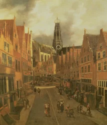 Vista de la "Grote Houtstraat" (Calle Mayor) de Haarlem (óleo sobre lienzo)