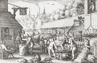 Aldeanos holandeses del siglo XVII haciendo cuerda