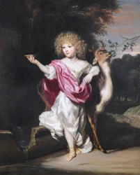 ""Retrato de una niña con un ciervo"" Pintura de Nicolaes Maes (1634-1693)