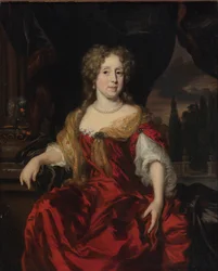 Retrato de una dama con vestido rojo