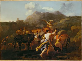Vaqueros y rebaño (pintura sobre lienzo)