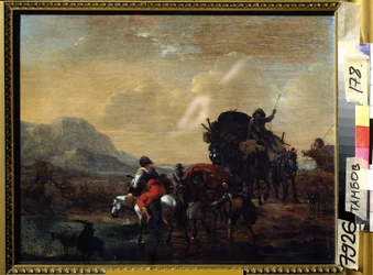 ""La caravane"" (El convoy) Pintura de Nicolaes Claes Pietersz Berchem (ou Berchen, Berighem, Berrighem, Berrigham) (1620-1683) 1655 Galería de Arte Regional, Tambov, Rusia