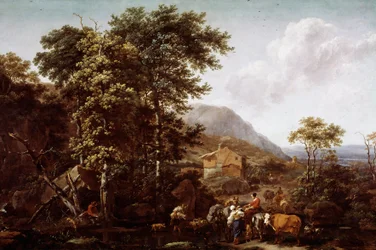 Paisaje y animales. Pintura de Nicolaes Berchem (1620-1683), pintor holandés