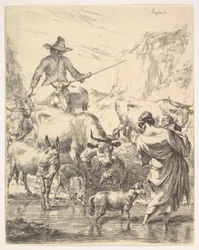 El rebaño cruzando el arroyo