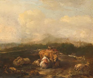 Paisaje italiano con ganado